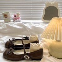 Mkwq Pháp Ballet Giày Mùa Thu 2024 Phong Cách Mới Retro Nơ Mary Jane Giày Nữ Bằng Da Nhỏ 2.18