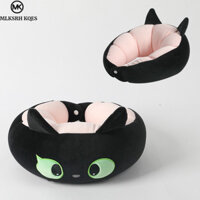 Mlksrh KQES Phim hoạt hình mới mèo đen hình chữ U gối du lịch hạt gối cổ dễ thương