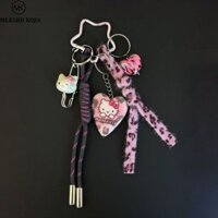 Mlksrh KQES Túi móc khóa hình trái tim Hello Kitty Leopard thời trang quyến rũ