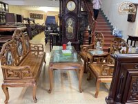 MM27 Bộ bàn ghế móc mỏ gỗ gụ ta quảng bình 6 món hàng chọn vân ( Chú Biên, Thái Bình )