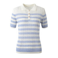 MM6C Self-Portrait 2024Summer New Color-Block Striped Fashion Versatile Slim Fit Youthful polo Collar Short Sleeve Top T T-shirt