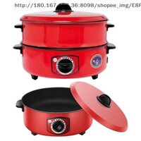 [Mmbb] Chảo chiên điện đỏ Caldron điện hấp sôi Stewing Đĩa nướng điện đa chức năng OHG