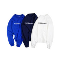 Mmlabcrew Dòng Cơ Bản Thu Đông Trắng Klein Xanh Hải Quân Cổ Tròn Dài Tay Áo