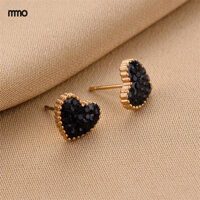 MMO Thời Trang Cổ Điển Full Kim Cương Trái Tim Bông Tai Thép Titan Nữ Hoa Hồng Vàng Không Gây Dị Ứng Bông Tai Trang Sức
