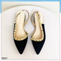 MMS giày búp bê nữ 2cm mũi nhọn, giầy bệt nhung đinh tán khoét eo - BB001