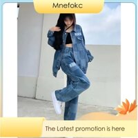 Mnefokc Ngự Tỷ Mặc Trang Phục Nữ  Áo Khoác Denim Kẻ Caro Mới Nhất Mùa Xuân Áo Quần Jean Hai Mảnh