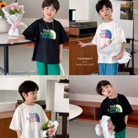 MNGRL Áo Thun Cotton Tay Ngắn In Bức Thư Cổ Tròn Cotton Mùa Hè Cho Bé Gái Bé Trai