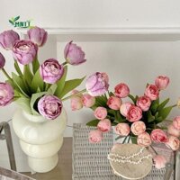 Mntt 9 Chiếc Hoa Tulip Lụa 9 Đầu Đạo Cụ Chụp Ảnh Trang Trí Sân Vườn Ngoài Trời