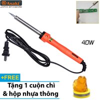 Mỏ hàn chì - Mỏ hàn thiếc 40W Asaki - Mối hàn đẹp dễ sử dụng - Tặng 1 cuộn thiếc và 1 hộp nhựa thông - Bảo hành 3 tháng (Công ty)