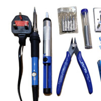 Mỏ hàn thiếc màu xanh điều chỉnh nhiệt độ tq936 60W + nhựa thông + thiếc hàn + 5 mũi hàn + hút thiếc + kìm cắt và giá đỡ