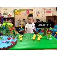 Mô Hình Đàn Gà Trống- Gà Mái và 10 Con Bằng Xốp Cho Các Bé Mầm Non