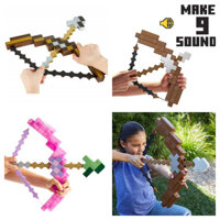 Mô hình đồ chơi Minecraft có thể bắn cung và mũi tên. Vũ khí có thể bắn cung ma thuật màu nâu và tím.