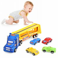 Mô hình đồ chơi xe tải container chở ô tô con ngộ nghĩnh
