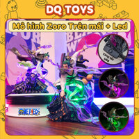 Mô hình Figure One Piece Zoro Wano Roronoa trên mái nhà Figure Anime Luffy giá rẻ decor có LED xanh tím full box DQ TOYS