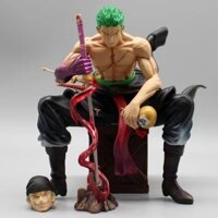 Mô hình, Figure One Piece Roronoa Zoro dáng ngồi siêu ngầu có 2 đầu thay thế cao 14.5cm - Fullbox