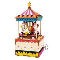 Mô Hình Gỗ 3D Lắp Ráp ROBOTIME Hộp Nhạc Vòng Xoay Ngựa Gỗ (61 mảnh, Merry Go Round Music Box) AM304 – WP012