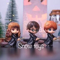 Mô hình Harry Potter - Set 3 Mô hình Harry Potter Hermione Granger Ron  Weasley cưỡi chổi - Cao 9,5cm