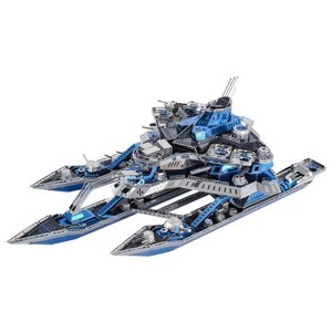 Mô hình kim loại lắp ráp 3D The Leader Ship No.01 (Thuyền Chiến Phi Cơ) (Silver, Blue) Microworld MP824