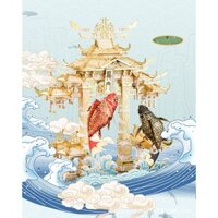 Mô hình lắp ghép kim loại 3d cá chép vượt long môn (piececool)-có sẵn