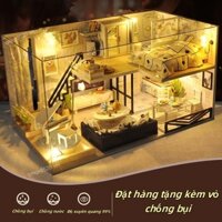 Mô hình lắp ráp Diy house Mô hình nhà gỗ búp bê Dollhouse DIY 【Tặng đèn LED+keo+pin+che bụi】Mô hình nhà mini