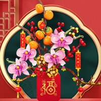 Mô hình lắp ráp Hộp phát nhạc Lọ Hoa Cành Đào Cây Quất ngày Tết - Bộ đồ chơi lắp ghép, xếp hình 3D dành cho bé