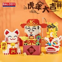 Mô hình Lắp ráp Mèo Thần tài, Ông Thần tài may mắn BALODY dễ thương Lego 3D  quà tặng sinh nhật cho bé MS7084