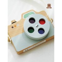 Mô hình máy ảnh trẻ em bằng gỗ ống kính xoay bốn màu Kính vạn hoa Đồ chơi giáo dục trẻ em giáo dục sớm chụp ảnh thực hành
