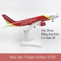 Mô hình máy bay Vietjet Airbus A320 KAVY bằng hợp kim có chân đế