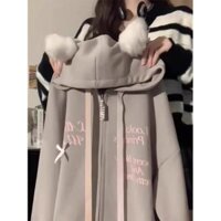 Mô hình mới 2025♡Áo len cardigan có mũ tai mèo Áo khoác cổ điển kiểu Nhật dáng rộng rãi Kiểu Hot 2024 thiết kế thích hợp thu đông cho nữ