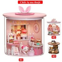 Mô hình nhà bằng GỖ lắp ráp có đèn LED,Full nội thất Nhà búp bê Barbie Magic House Tặng kèm bộ dụng cụ lắp ráp Quà Tặng