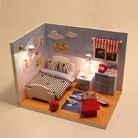 Mô hình nhà DIY Doll House Happy Small Nest Kèm Mica Chống bụi, Bộ dụng cụ và Keo dán