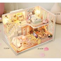 Mô hình nhà gỗ lắp ghép thủ công DIY - Nhà búp bê phong cách Nhật Bản Mini size (Tặng keo + nhíp + mica che bụi)