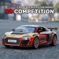 Mô Hình Siêu Xe Thể Thao Audi R8 Iron Man tỉ lệ 1/24, vỏ hợp kim cao cấp, có đèn và âm thanh giả lập