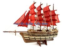 Mô Hình Thuyền Buồm Gỗ Phong Thuỷ Jylland (Tàu Chiến Cổ Đan Mạch) | Loại Tiêu Chuẩn - Gỗ Xoan Đào | Thân 40cm (Buồm Vải Đỏ)