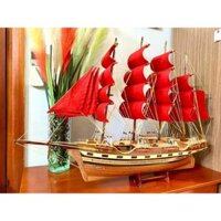 Mô hình thuyền buồm gỗ trang trí phong thuỷ France II - Tàu chở hàng của Pháp - Buồm Đỏ - Dài 80cm
