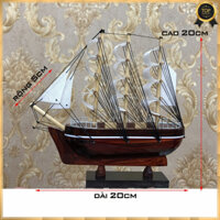 Mô hình thuyền buồm gỗ trưng bày phong thủy mong cầu Thuận Buồm Xuôi Gió - Cỡ nhỏ 20cm - Gỗ tự nhiên - Buồm trắng