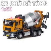 Mô hình xe bồn chở bê tông đồ chơi trẻ em - xe ô tô bằng hợp kim nhựa có âm thanh và đèn tỉ lệ 1:50