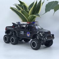 Mô hình xe cảnh sát Ford F150 Raptor 6x6 tỷ lệ 1:28 bằng kim loại có đèn chớp ưu tiên và còi hú chuyên dụng
