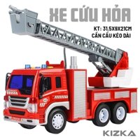 MÔ HÌNH XE CỨU HỎA - CÓ THỂ XOAY 360 ĐỘ - NHIỀU PHỤ KIỆN NHƯ THANG NÂNG, PHUN NƯỚC NHƯ THẬT