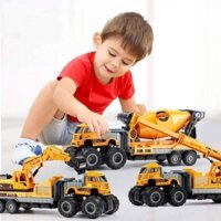 Mô hình xe đầu kéo hợp kim container  công trình xây đựng âm thanh đèn