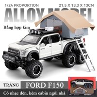 Mô hình xe Ford Raptor F150 kèm cabin ngôi nhà cắm trại có nhạc và đèn chạy cót bằng hơp kim