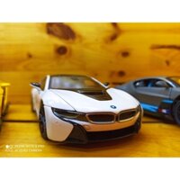 Mô hình xe ô tô siêu xe BMW I8 Hãng Rastar tỉ lệ 1:24 màu trắng, vỏ hợp kim, mở được cửa