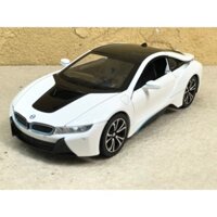 Mô hình xe ô tô siêu xe BMW I8 tỉ lệ 1:24 vỏ hợp kim màu đen trắng