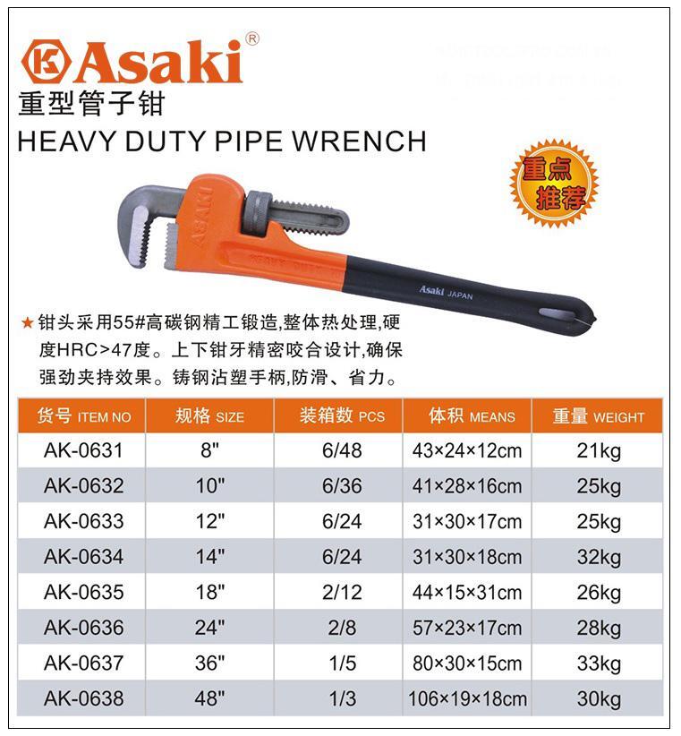 Mỏ lết răng Asaki AK-632 C2-10inch (Đen)