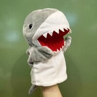 Mở miệng cá mập xám tay rối đồ chơi sang trọng cho trẻ sơ sinh