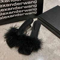 Mở Ngón Chân Lông Nửa Dép Nữ Xuân Hè 2023 Phong Cách Mới Phiên Bản Hàn Quốc Dép Gót Cao Mũi Nhọn Giày Cao Cấp