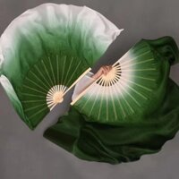 Mô phỏng Quạt lụa Đạo cụ khiêu vũ Vũ điệu Trung Quốc Quạt Yangko màu xanh đậm