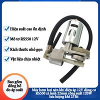 Mô tơ máy bơm hơi nén khí điện áp 12V động cơ RS550 xi lanh 22mm công suất 120W lưu lượng khí 25 lít có đồng hồ áp suất