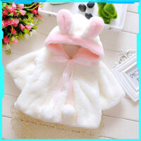 [Mo] Trẻ Em Bé Gái Lông Thú Giả Ấm Áp Mùa Đông Tai Thỏ Dễ Thương Có Mũ Trùm Đầu Áo Khoác Áo Khoác