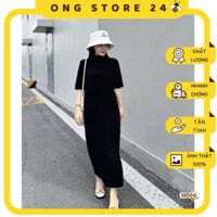 MO01/ Váy Đầm Suông Đen Nữ Dài Tay Lỡ Cao Cấp Hàn Quốc Thun Tăm Lạnh Thoáng Mát Đi Chơi Cafe Du Lịch